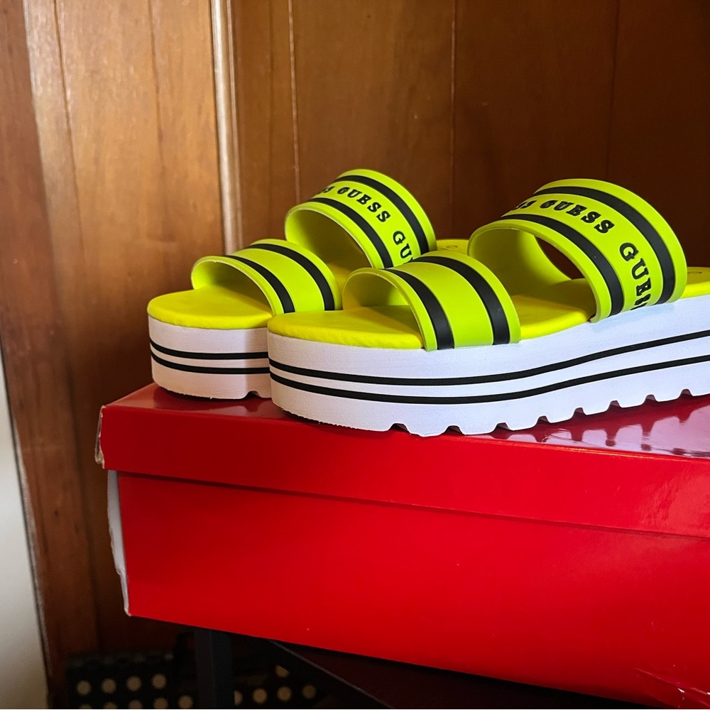 Guess Lime Green and White Sandals for a Bold Look